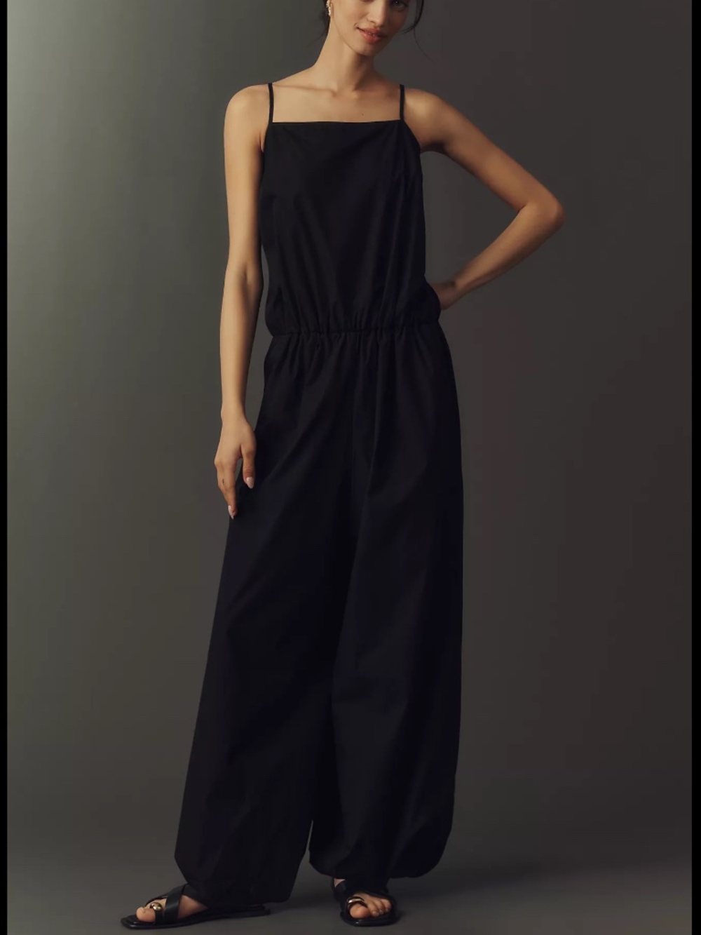 NWT By Anthropologie Cotton Bubble-Hem Twofer Jumpsuit Black Size M